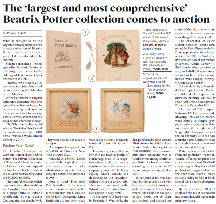 Dominic Winter Auctioneers in the News: Antiques Trade Gazette, Beatrix Potter